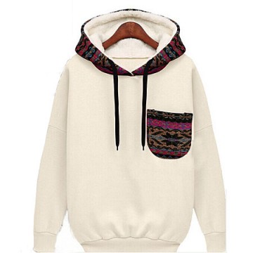 TE8959PDL Europe style loose pocket hooded pullover sweatshirt apricot