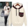 TE8959PDL Europe style loose pocket hooded pullover sweatshirt apricot