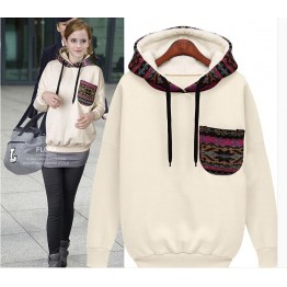 TE8959PDL Europe style loose pocket hooded pullover sweatshirt apricot
