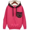 TE8959PDL Europe style loose pocket hooded pullover sweatshirt rose