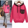 TE8959PDL Europe style loose pocket hooded pullover sweatshirt rose