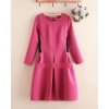 TE807SSKN Korean fashion three quarter sleeve bubble dress red