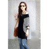 TE59201BLJL Houndstooth sleeve casual T-shirt black