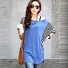 TE59202BLJL Houndstooth sleeve casual T-shirt blue