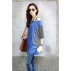 TE59202BLJL Houndstooth sleeve casual T-shirt blue