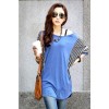 TE59202BLJL Houndstooth sleeve casual T-shirt blue