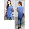 TE59202BLJL Houndstooth sleeve casual T-shirt blue