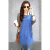 TE59202BLJL Houndstooth sleeve casual T-shirt blue