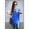 TE59208BLJL Checkerboard pattern flying squirrel sleeve casual T-shirt blue