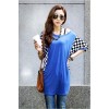 TE59208BLJL Checkerboard pattern flying squirrel sleeve casual T-shirt blue