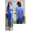 TE59208BLJL Checkerboard pattern flying squirrel sleeve casual T-shirt blue