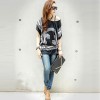 TE59211BLJL Baroque totem pattern off shoulder T-shirt black