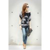 TE59211BLJL Baroque totem pattern off shoulder T-shirt black