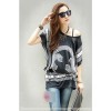 TE59211BLJL Baroque totem pattern off shoulder T-shirt black