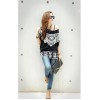 TE59213BLJL Totem print lacing waist casual T-shirt black