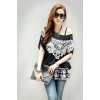 TE59213BLJL Totem print lacing waist casual T-shirt black