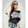 TE59213BLJL Totem print lacing waist casual T-shirt black