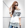 TE59214BLJL Totem print lacing waist casual T-shirt white