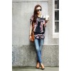 TE59216BLJL Autumn print lacing waist casual T-shirt