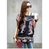 TE59216BLJL Autumn print lacing waist casual T-shirt