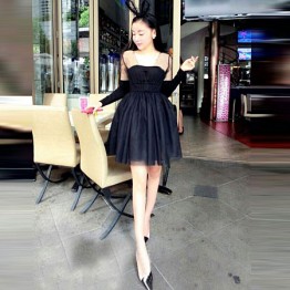 TE6030YZL Europe style grenadine splicing slim waist dress