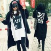 TE9831AYY Korean fashion letters printing back long zipper up hoodies black