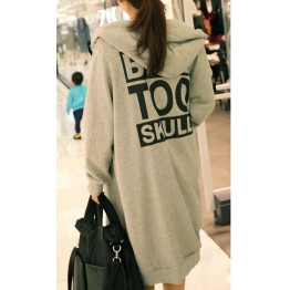 TE9831AYY Korean fashion letters printing back long zipper up hoodies grey