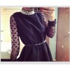 TE6046YZL Vintage pearls turtle neck woolen vest dress with belt