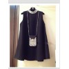 TE6046YZL Vintage pearls turtle neck woolen vest dress with belt