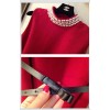 TE6046YZL Vintage pearls turtle neck woolen vest dress with belt