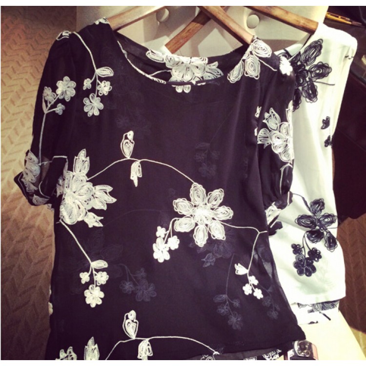 TE9038 Fresh elegant vintage embroidery chiffon blouse