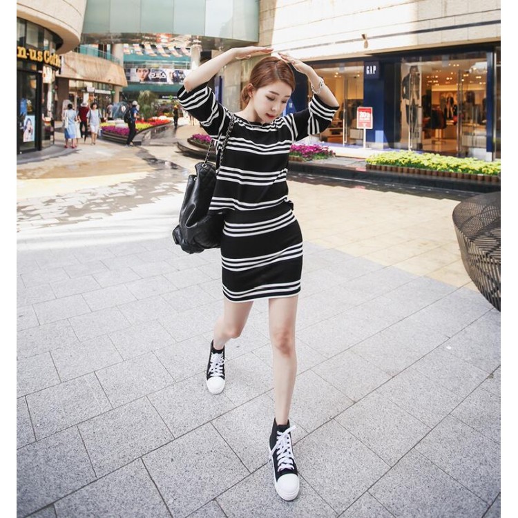 TE3040YZS Black and white stripes casual sport style tops with tight ...