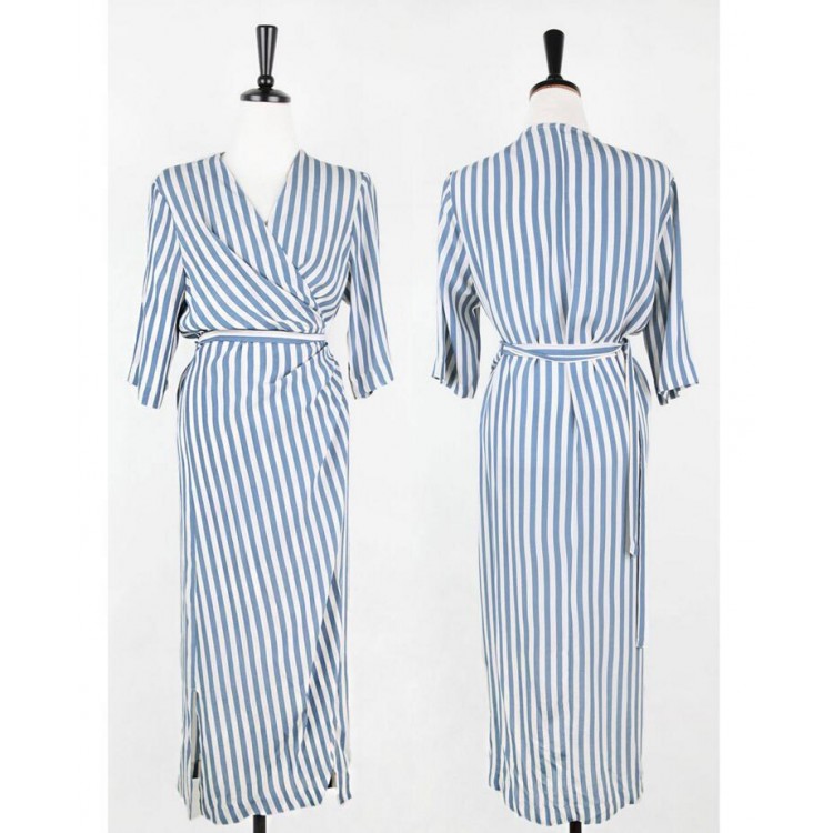 TE6433YZS Fashion vertical stripes irregular slim waist dress
