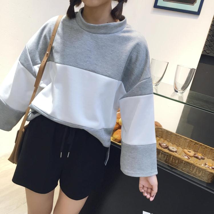 TE9686ATSS Preppy style round neck fashion splicing pullover sweatshirt