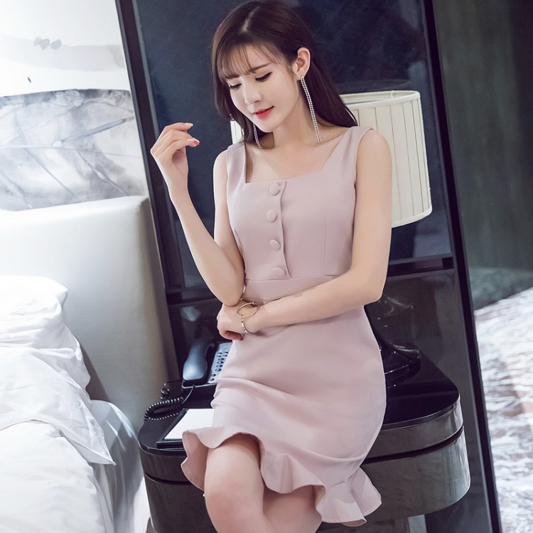 TE6107QQWL Slim flouncing fishtail tight hip vest dress image.