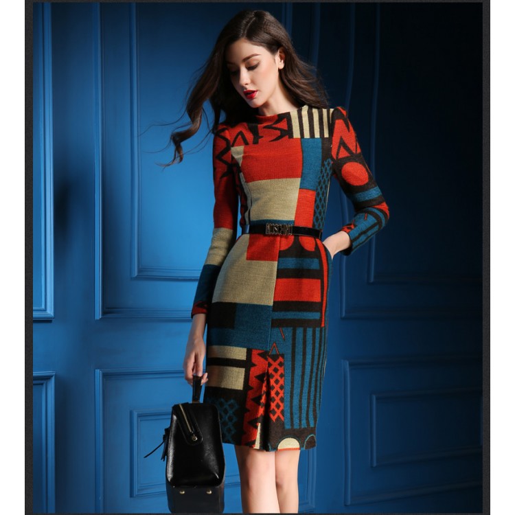 TE5782WJYY Europe fashion temperament irregular print dress