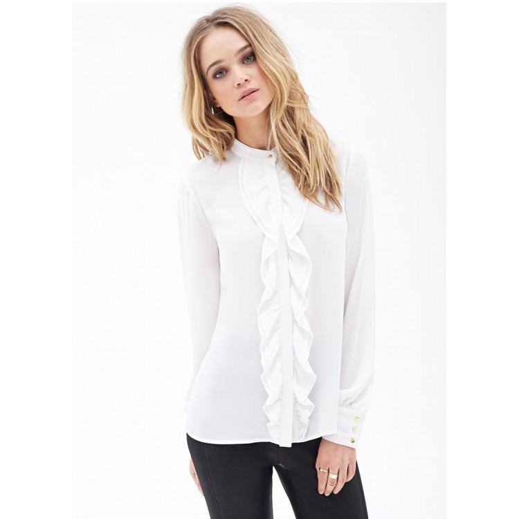 TE8712HRCL Europe fashion lotus leaf stand collar chiffon shirt