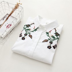 6898 Fall Korean loose sleeves flowers embroidered cotton shirt