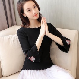 6504  Embroidered pullover Knit Sweater 