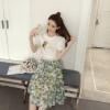 2017 Fashion Set Hawaiian Embroidery Korean Short Sleeve T + Pleated Cake Chiffon Skirt Set