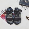 British wind thick sand beach shoes outside the Roman retro thick bottom of the word buckle sandals black sandals muffled sandals