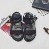 Retro thick bottom buckle black muffled sandals