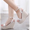 Summer new hemp rope at the end of the word buckle with thick high-heeled slope with sandals gold silver sandals waterproof platform