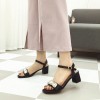 square tow silk face buckle diamond mid heel sandals