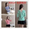 2017 Autumn New Korean Stripe V Collar with Sweater Women's Sleeve Slim Shirt