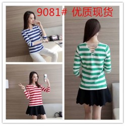 9081 Stripe V Collar Slim Shirt