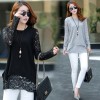 5540 large size loose fake two piece lace splicing sweater