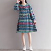 【Real shot】 spot autumn and winter new literature and art retro cotton and linen nine sleeves printed silk series dress 0906