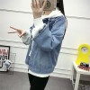 Real students denim jacket female Korean version of the 2017 autumn new loose hole hooded patch Harajuku coat bf