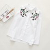 6898 # 2017 Fall new Korean version of loose long sleeves flowers embroidered students wild cotton shirt